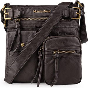 Crossbody Bag for Women Soft Washed Leather Multi Pocket Shoulder Purses